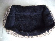 Luxurious Square Cushioned Small Pet Bed W/ Leopard Trim in Kingwood, Texas
